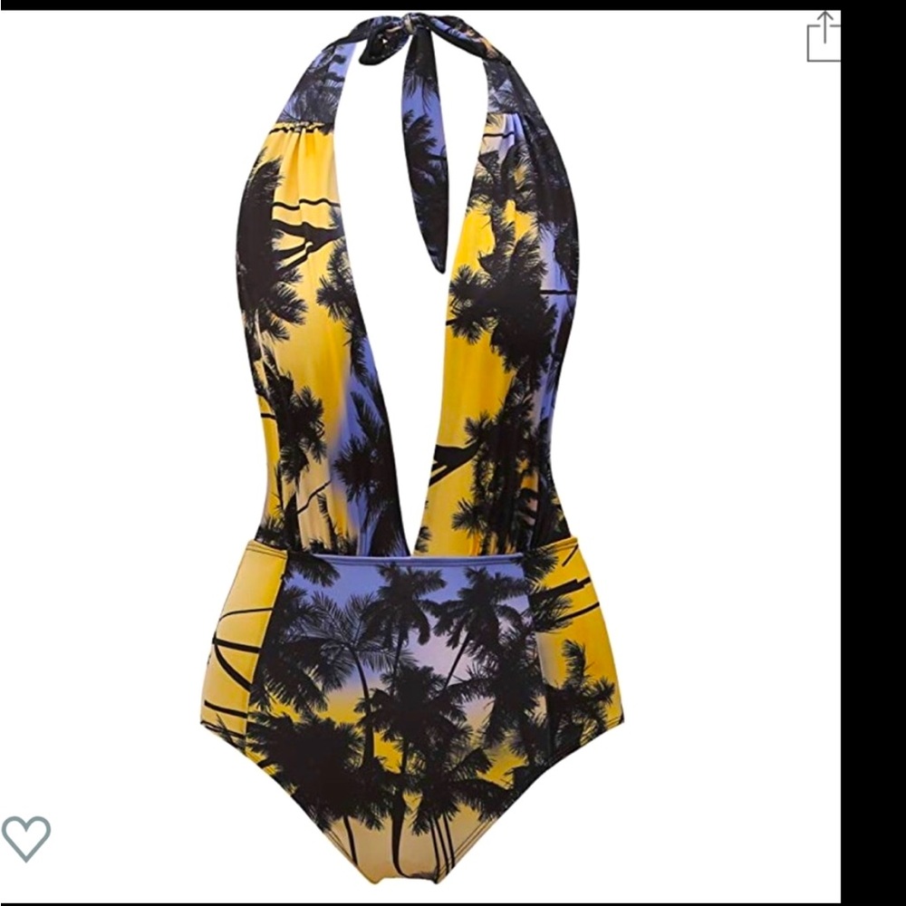 Tropical Palm Halter One Piece Swimsuit
